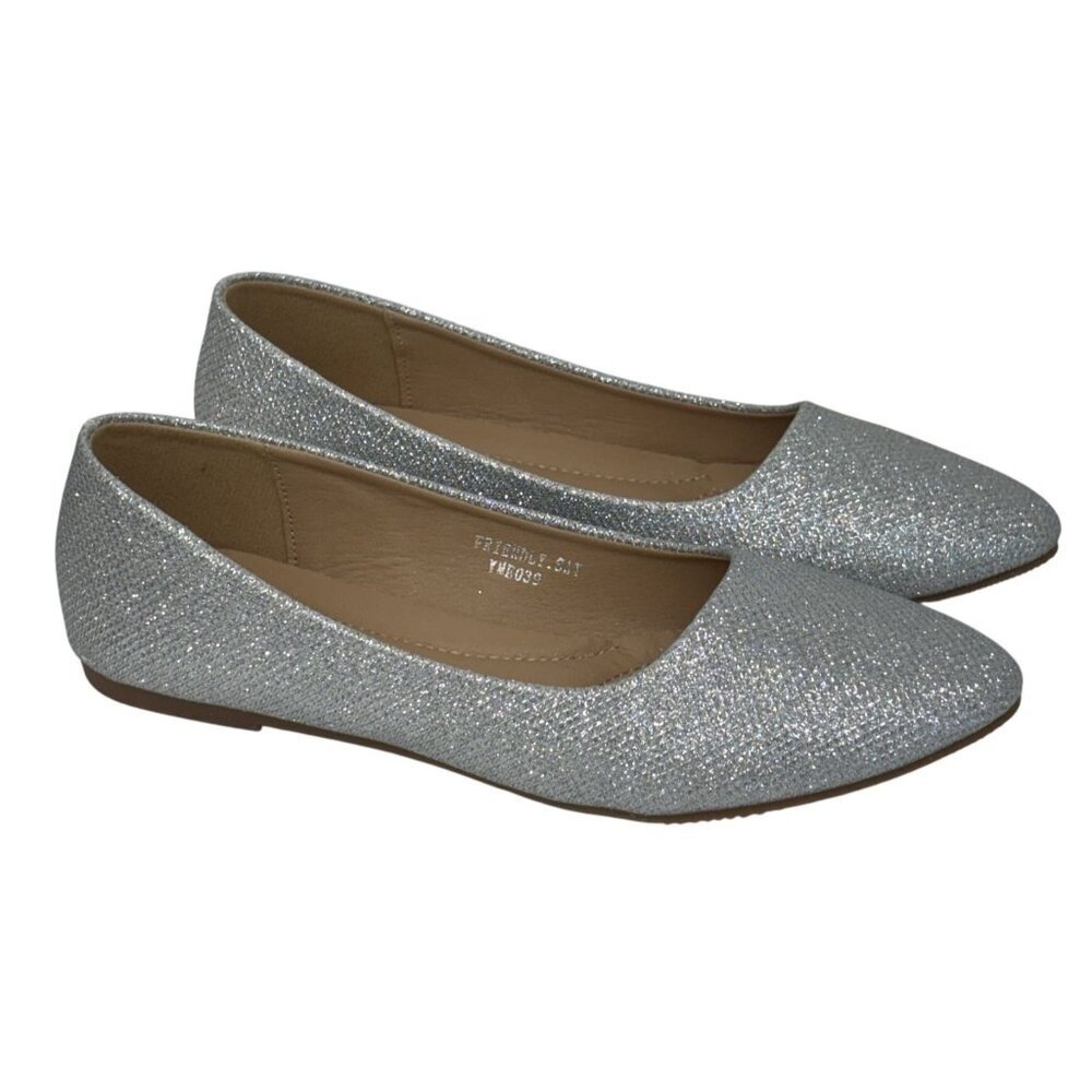 LUCITA / Friendly / Silver / Glittery / Flats / With Pointed Toe Elegant Design